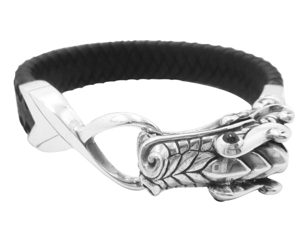 AB-1079-GA Sterling Silver Bracelet With Leather Jewelry Bali Designs Inc 