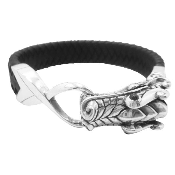 AB-1079-GA Sterling Silver Bracelet With Leather Jewelry Bali Designs Inc 