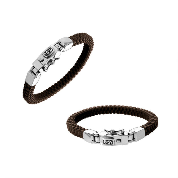 AB-1130-LT-BRW-7.5" Sterling Silver Bracelet With Brown Leather Jewelry Bali Designs Inc 