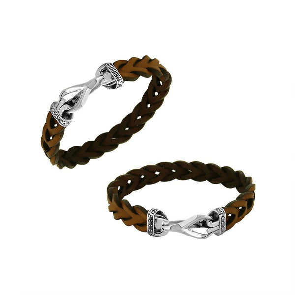 AB-1138-LT-COGNAC-7.5" Sterling Silver Bracelet With Light Brown Leather Jewelry Bali Designs Inc 