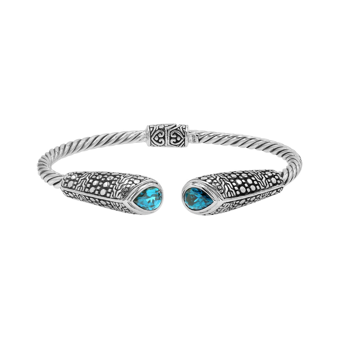 AB-1168-BT Sterling Silver Bangle With Blue Topaz Q. Jewelry Bali Designs Inc 