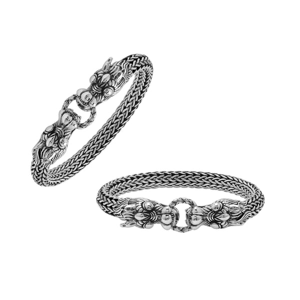 AB-1170-S-8" Sterling Silver Double Dragon Bracelet With Plain Silver Jewelry Bali Designs Inc 