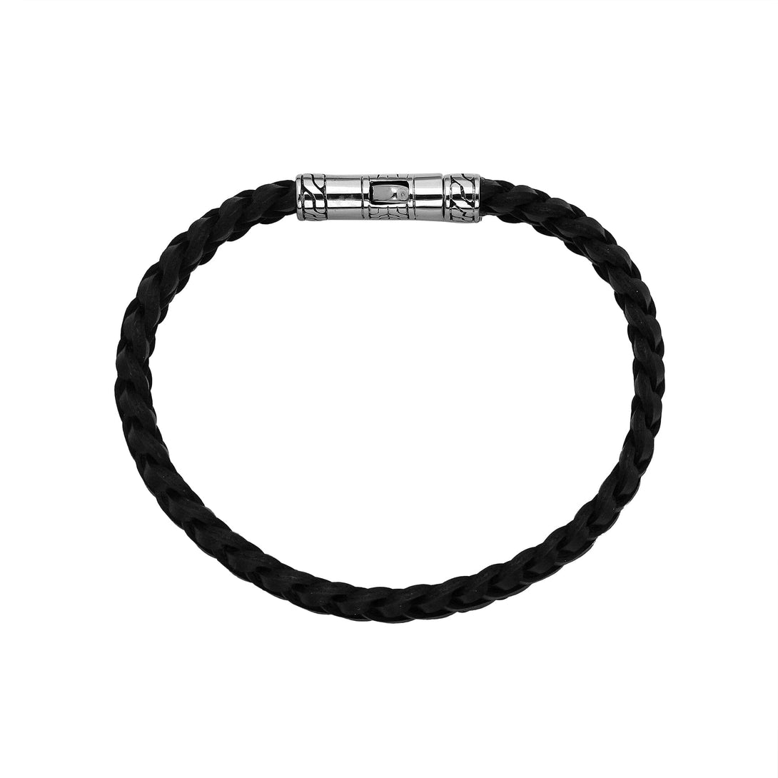 AB-1193-LT-BLK-7.5" Sterling Silver Bracelet With Black Leather Jewelry Bali Designs Inc 