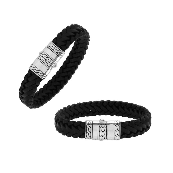 AB-1193-LT-BLK-7.5" Sterling Silver Bracelet With Black Leather Jewelry Bali Designs Inc 