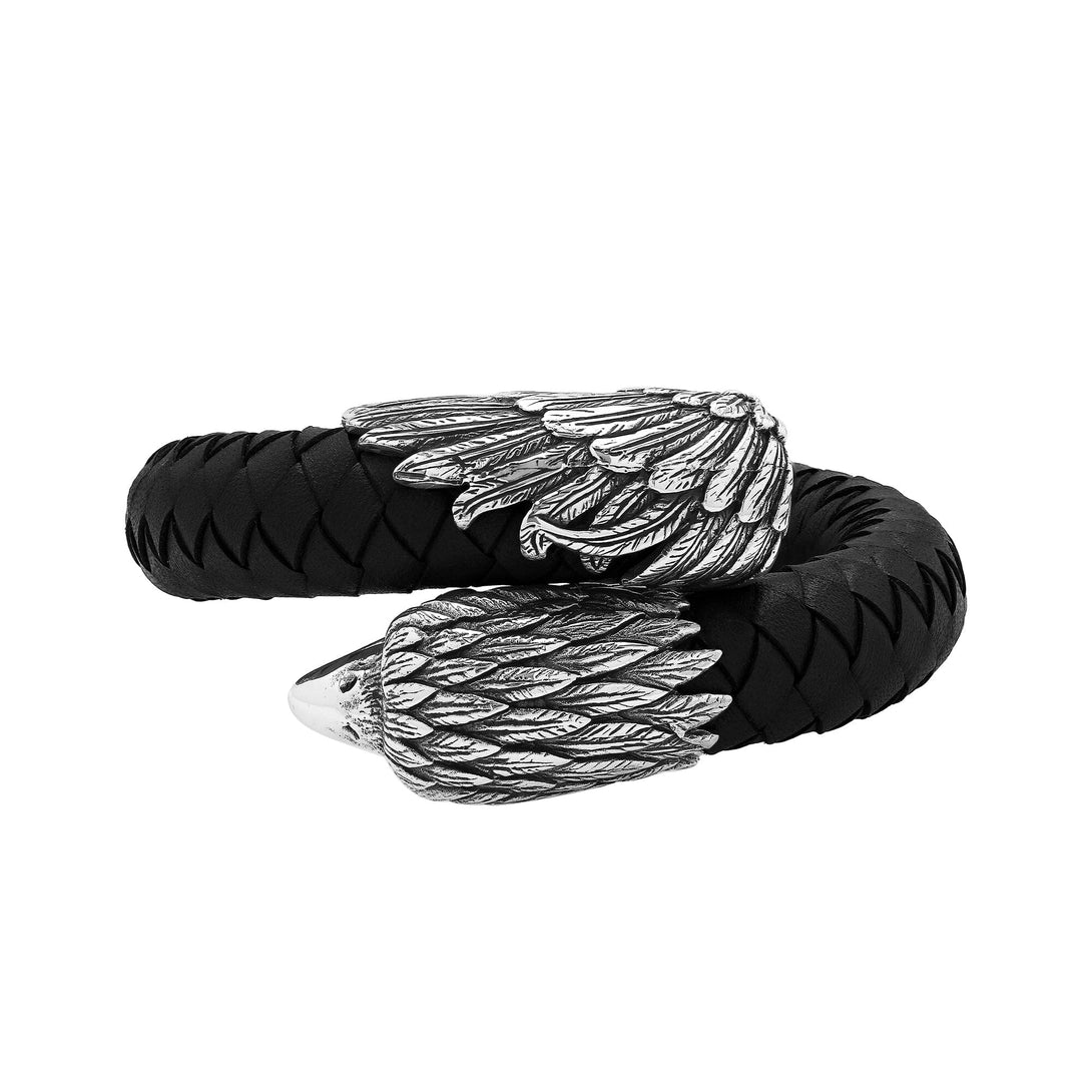 AB-1195-LT-BLK-L Sterling Silver Bracelet With Black Leather Jewelry Bali Designs Inc 