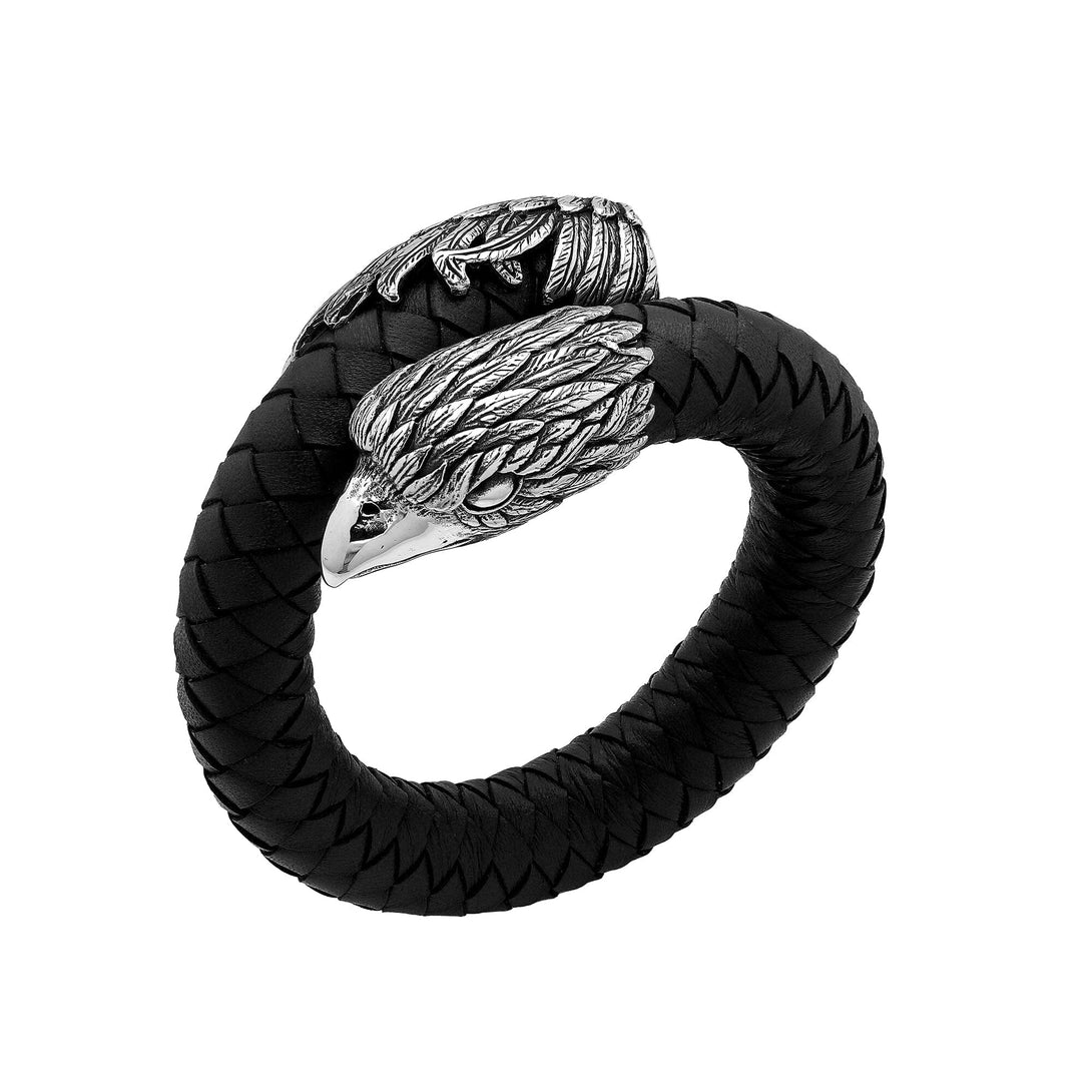 AB-1195-LT-BLK-L Sterling Silver Bracelet With Black Leather Jewelry Bali Designs Inc 