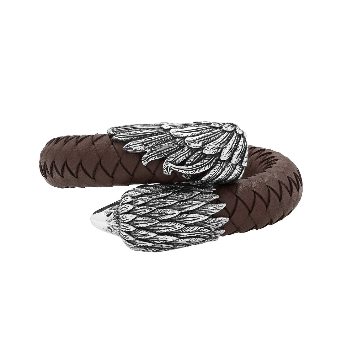 AB-1195-LT-BRW-L Sterling Silver Bracelet With Brown Leather Jewelry Bali Designs Inc 