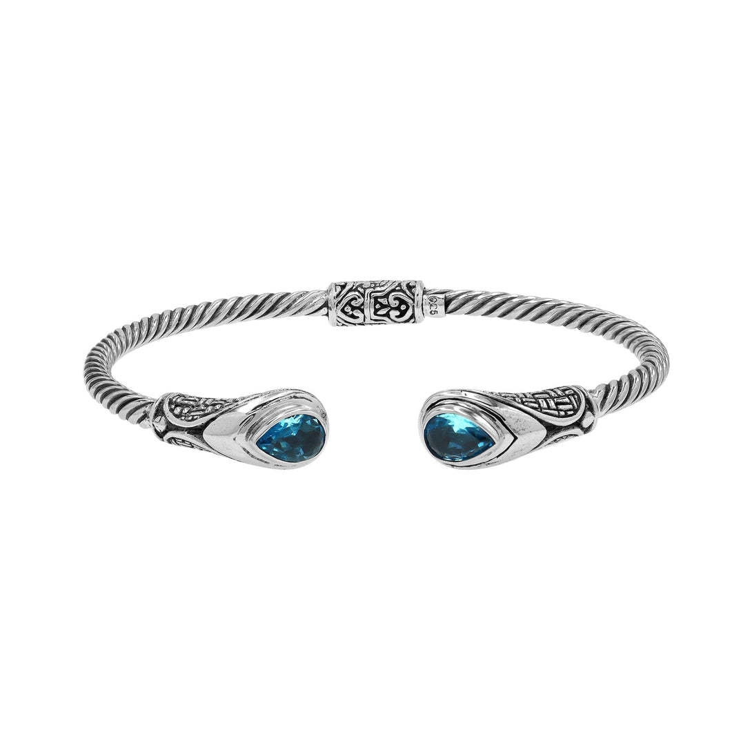 AB-1200-BT Sterling Silver Bangle With Blue Topaz Q. Jewelry Bali Designs Inc 