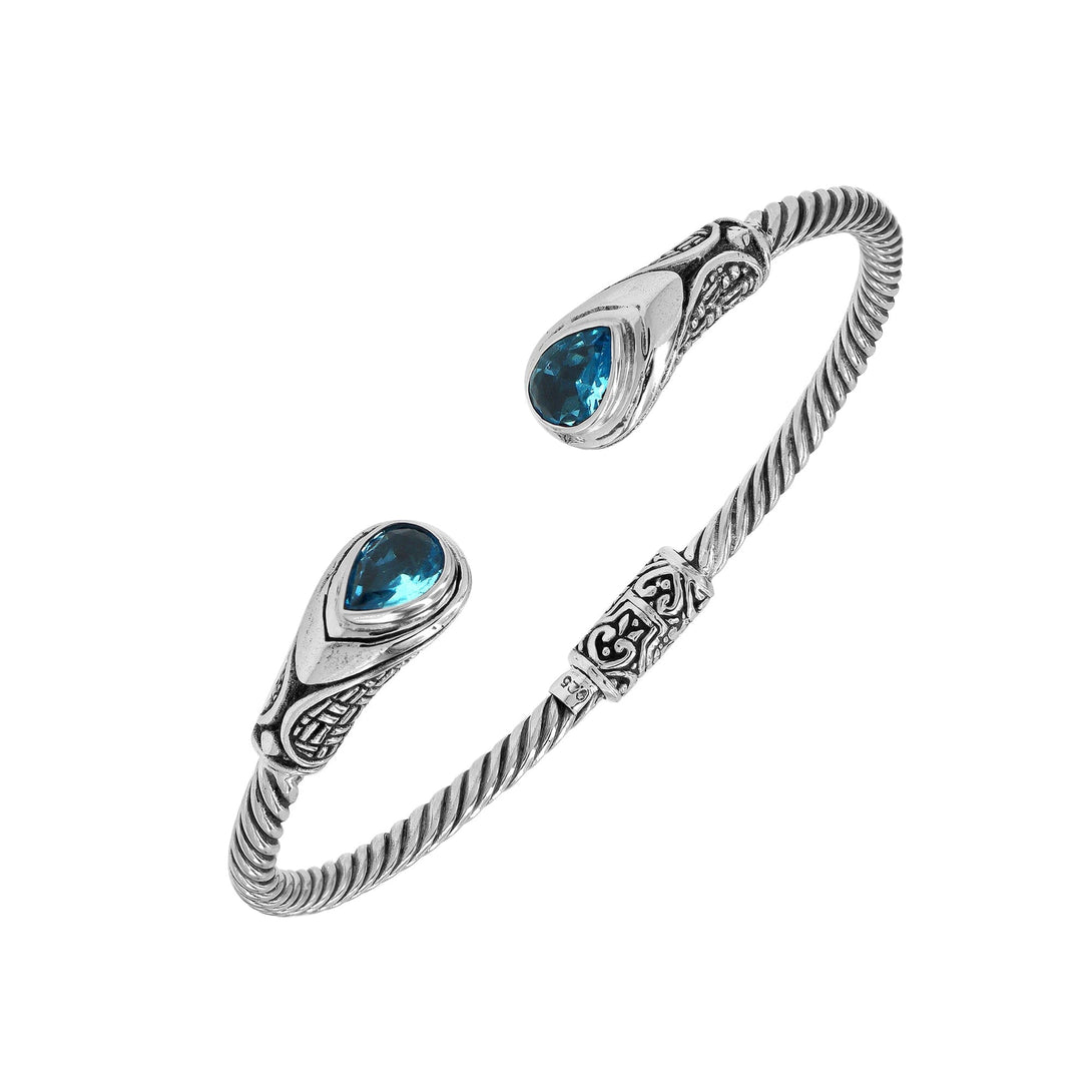 AB-1200-BT Sterling Silver Bangle With Blue Topaz Q. Jewelry Bali Designs Inc 