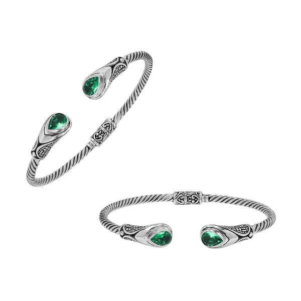 AB-1200-GQ Sterling Silver Bangle With Green Quartz Jewelry Bali Designs Inc 