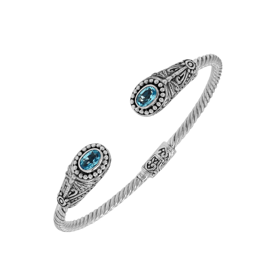 AB-1202-BT Sterling Silver Bangle With Blue Topaz Q. Jewelry Bali Designs Inc 