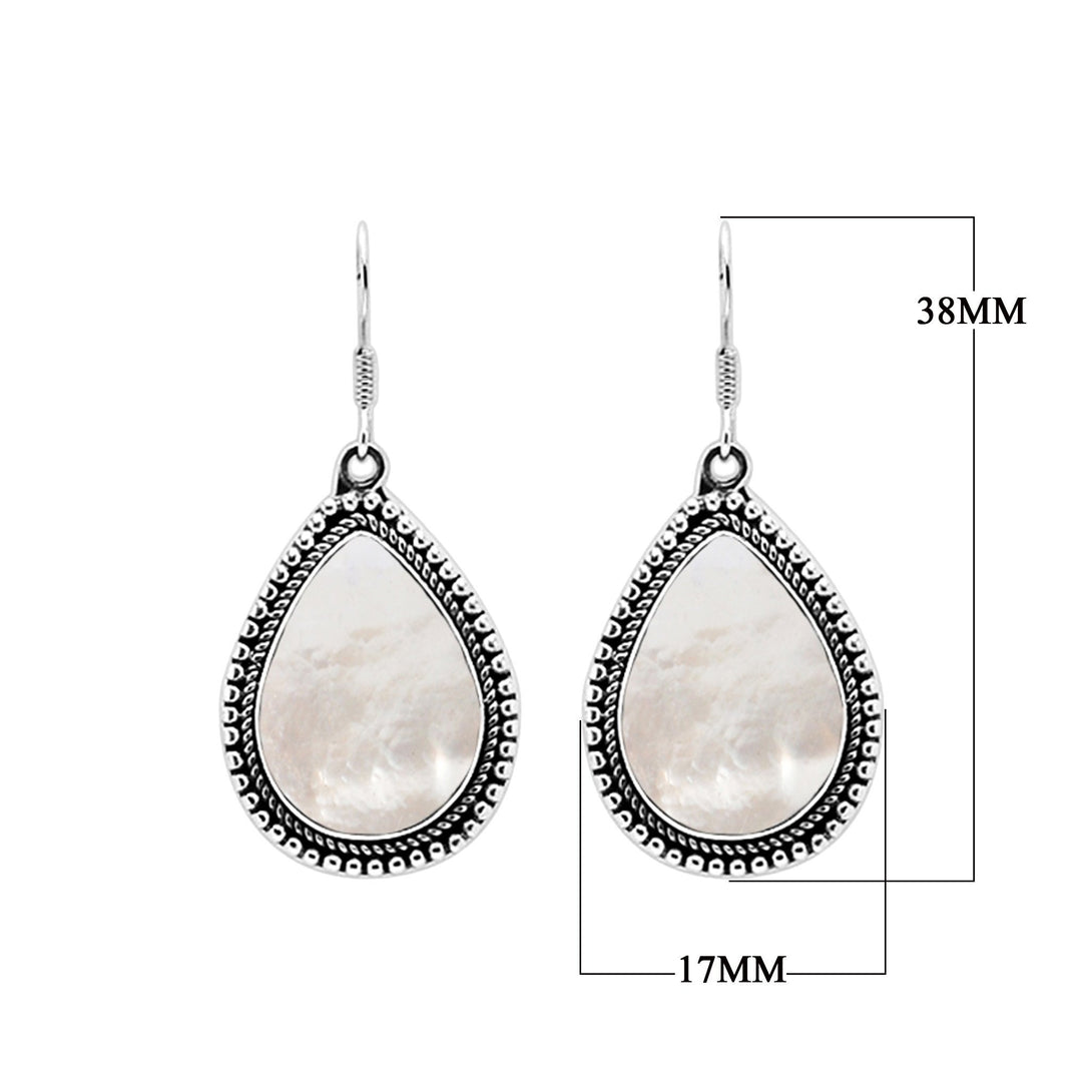 AE-1012-MOP Sterling Silver Hand Crafted Pear Shape Earring With Mother Of Pearl Jewelry Bali Designs Inc 