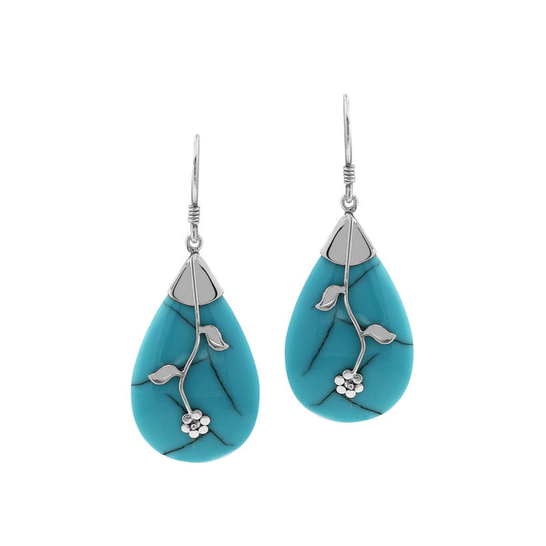 AE-1047-TQ Sterling Silver Teardrop Shape Earring With Turquoise Jewelry Bali Designs Inc 