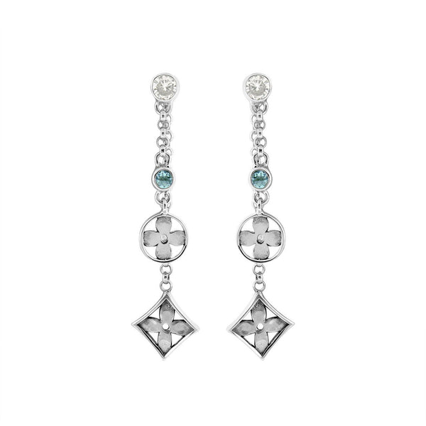 AE-1167-CO1 Sterling Silver Earring With Blue Topaz And Cubic Zirconia Jewelry Bali Designs Inc 