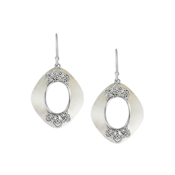 AE-1172-MOP Sterling Silver Cushion Shape Earring With Mother Of Pearl Jewelry Bali Designs Inc 