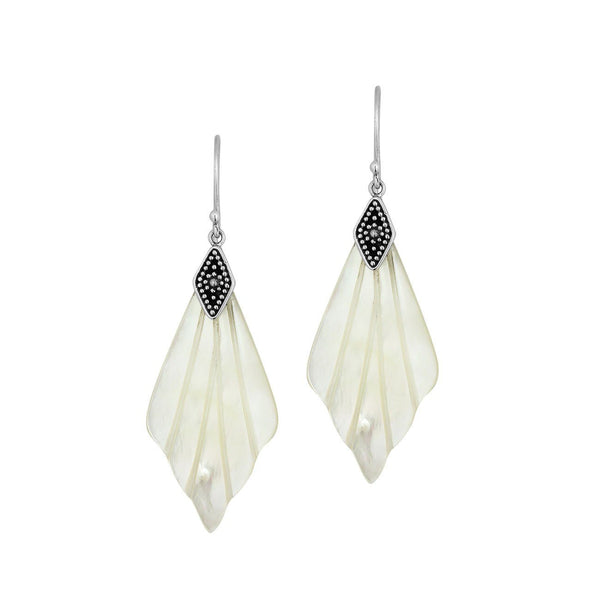 AE-1173-MOP Sterling Silver Fancy Shape Earring With Mother Of Pearl Jewelry Bali Designs Inc 