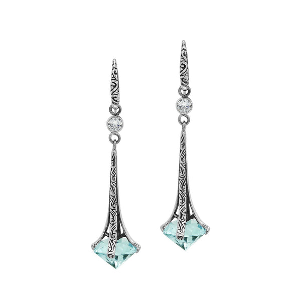 AE-1175-CH.G Sterling Silver Elegant Dangle Earrings With Green Chalcedony Q. Jewelry Bali Designs Inc 