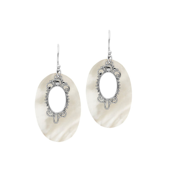 AE-1180-MOP Sterling Silver Oval Shape Earring With Mother of Pearl Jewelry Bali Designs Inc 