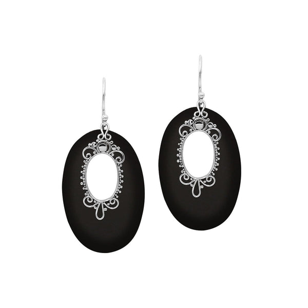 AE-1180-SH.B Sterling Silver Oval Shape Earring With Black Shell Jewelry Bali Designs Inc 