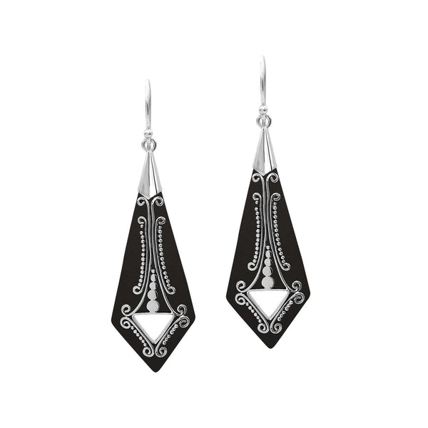 AE-1181-SH.B Sterling Silver Fancy Shape Earring With Black Shell Jewelry Bali Designs Inc 