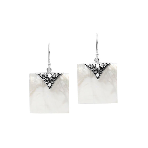 AE-1182-MOP Sterling Silver Square Shape Earring With Mother Of Pearl Jewelry Bali Designs Inc 