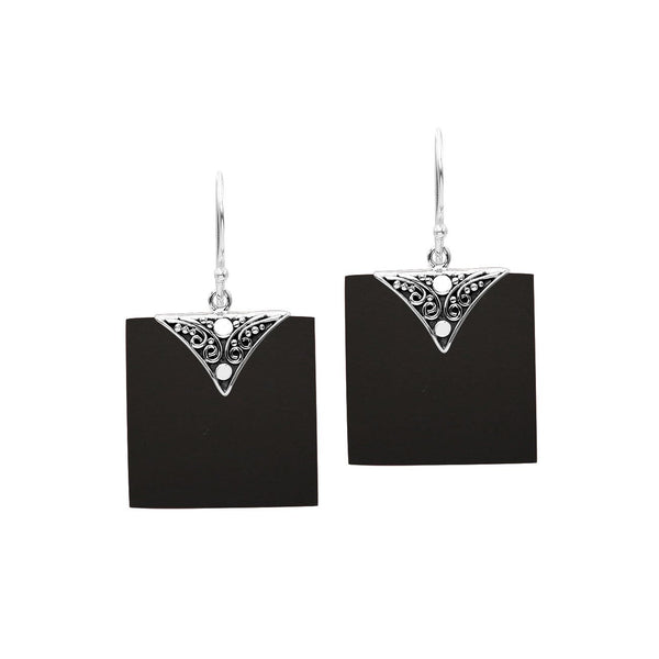 AE-1182-SH.B Sterling Silver Square Shape Earring With Black Shell Jewelry Bali Designs Inc 