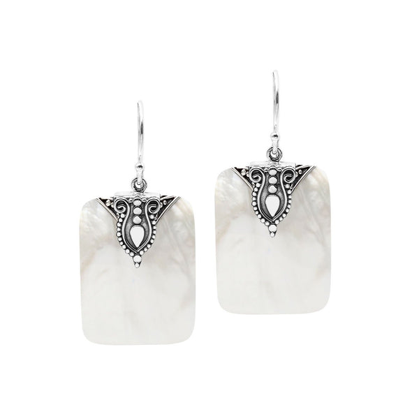 AE-1183-MOP Sterling Silver Square Shape Earring With Mother Of Pearl Jewelry Bali Designs Inc 