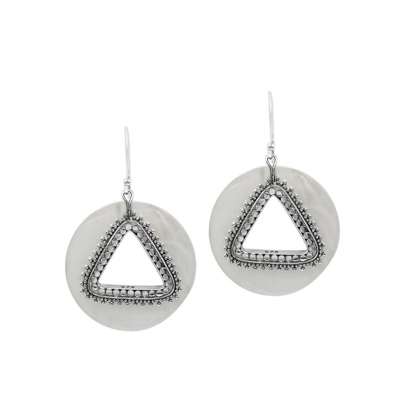 AE-1184-MOP Sterling Silver Round Shape Earring With Mother Of Pearl Jewelry Bali Designs Inc 