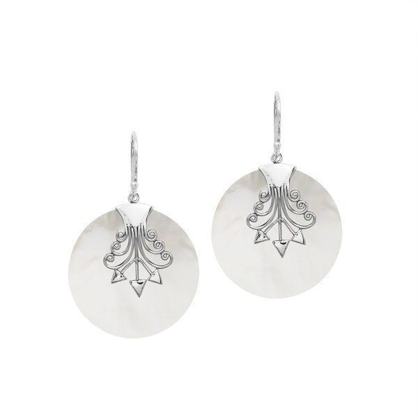 AE-1192-MOP Sterling Silver Earring With Round Mother Of Pearl Jewelry Bali Designs Inc 