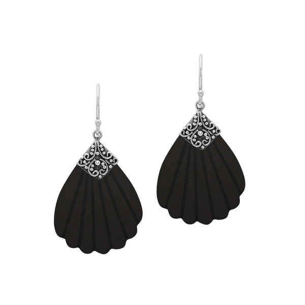 AE-1200-SHB Sterling Silver Earring With Black Shell Jewelry Bali Designs Inc 