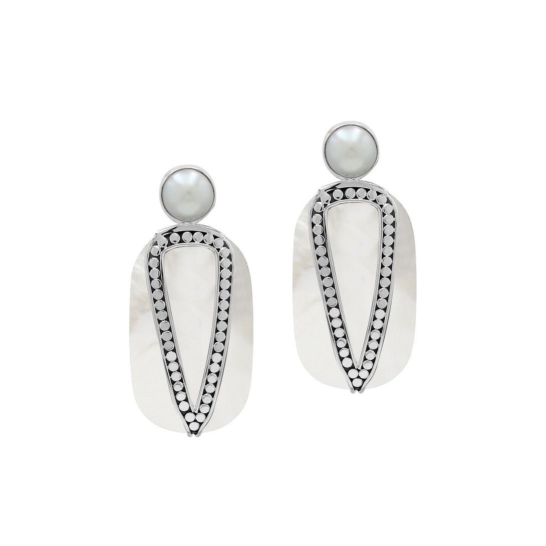 AE-1202-MOP Sterling Silver Earring With Mother Of Pearl & Pearl Jewelry Bali Designs Inc 