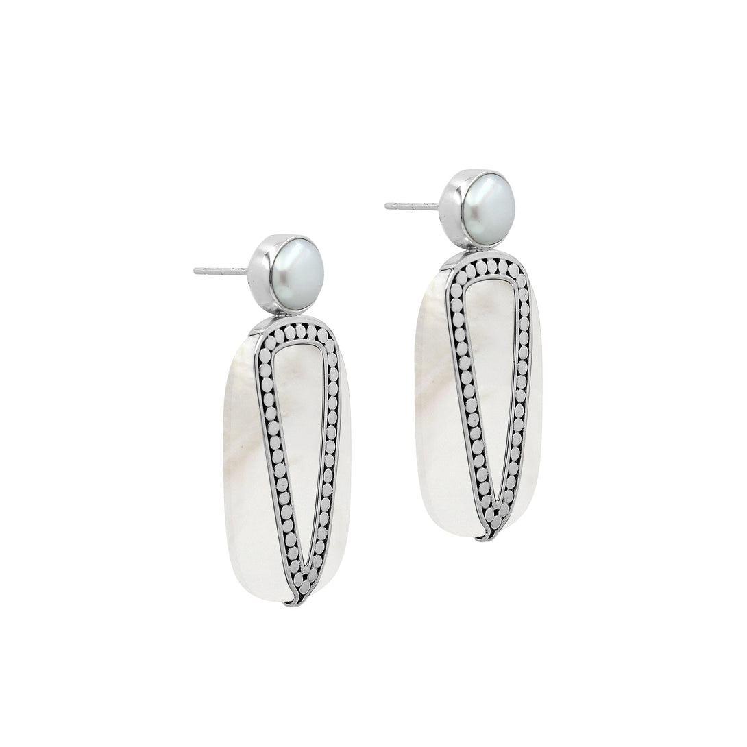 AE-1202-MOP Sterling Silver Earring With Mother Of Pearl & Pearl Jewelry Bali Designs Inc 