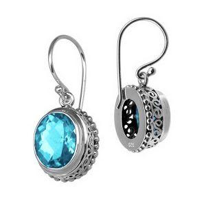 AE-6070-BT Sterling Silver Earring With Blue Topaz Q. Jewelry Bali Designs Inc 