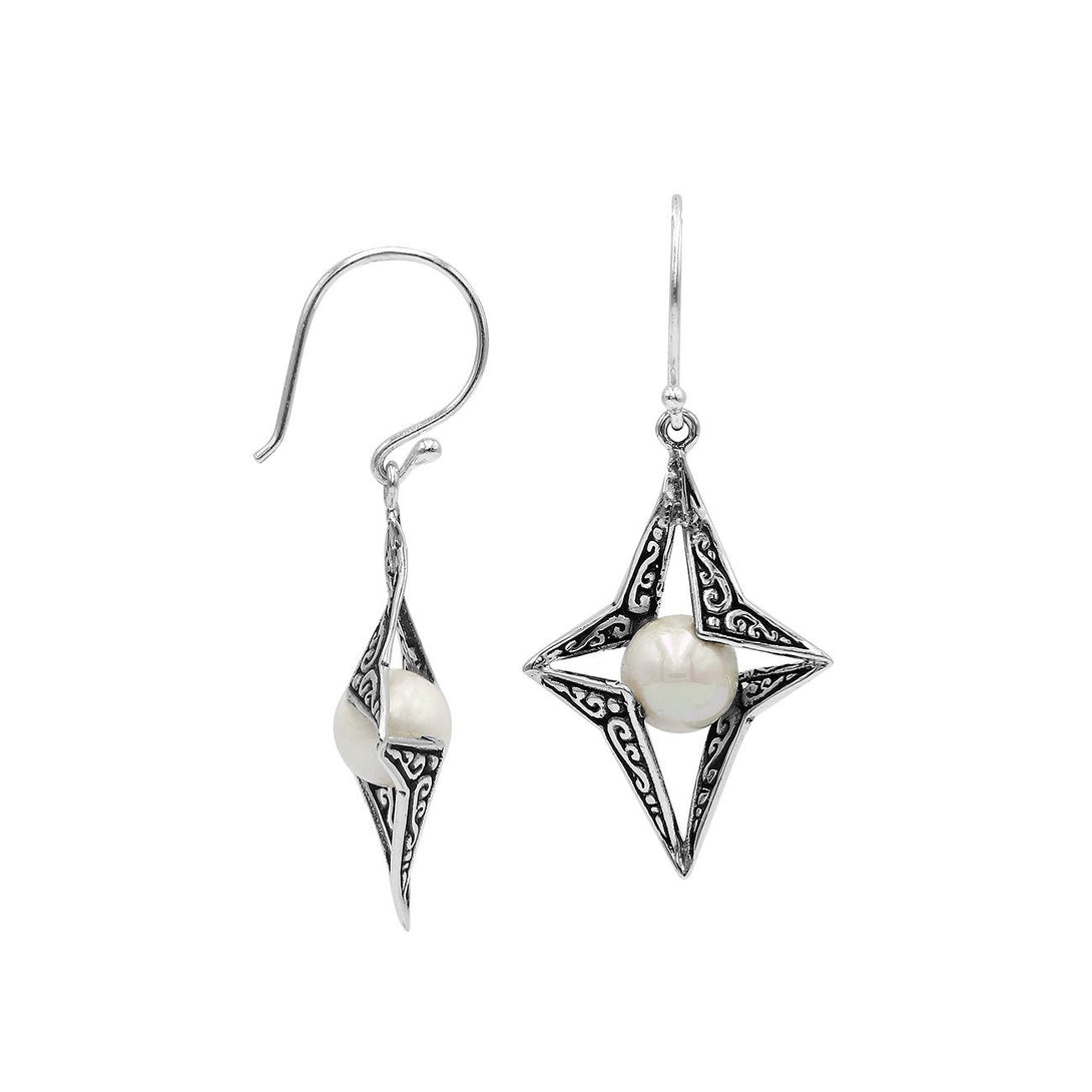 AE-6309-PEW Sterling Silver Beautiful Designer Star Shape Earring With Pearl Jewelry Bali Designs Inc 