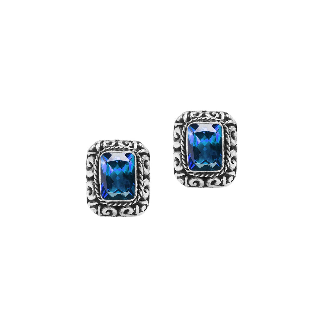 AE-6315-BT Sterling Silver Earring With Blue Topaz Q. Jewelry Bali Designs Inc 