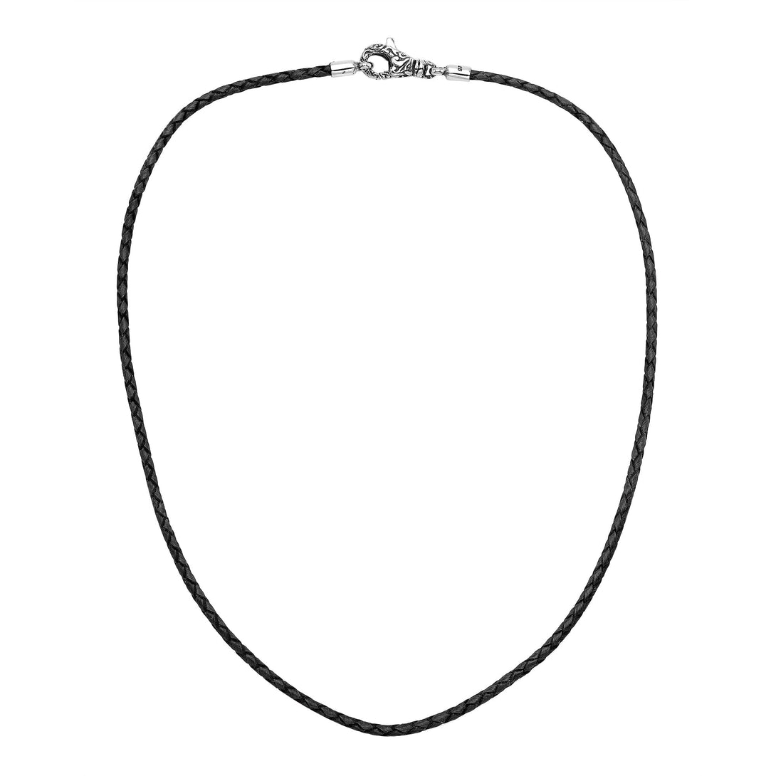 AN-1109-LT-BLK-16" Bali Hand Crafted Sterling Silver Neckles With Black Leather Jewelry Bali Designs Inc 