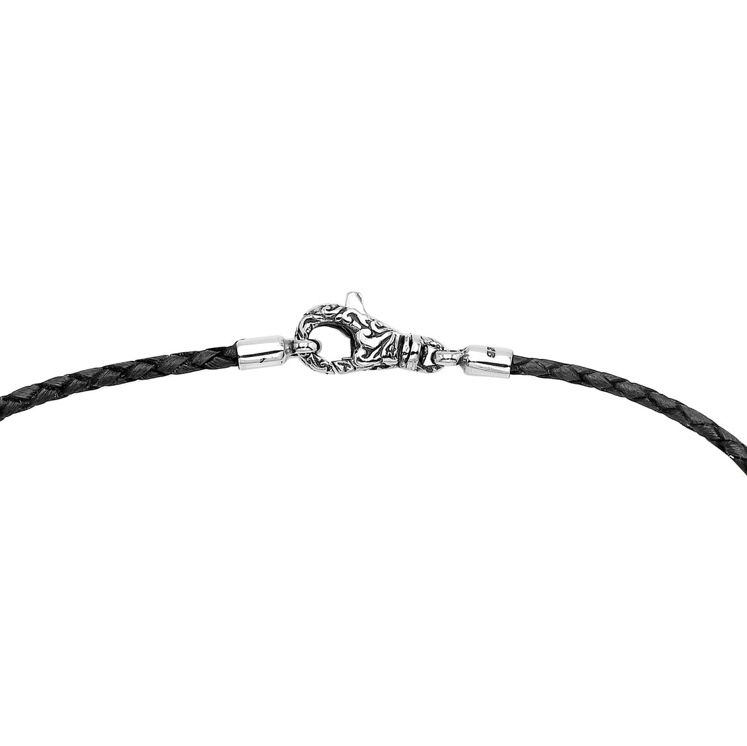 AN-1109-LT-BLK-16" Bali Hand Crafted Sterling Silver Neckles With Black Leather Jewelry Bali Designs Inc 