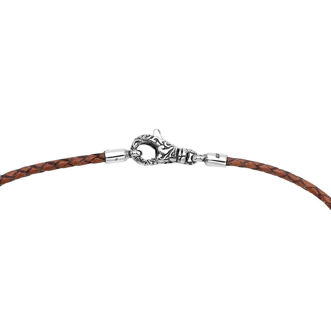 AN-1109-LT-COGNAC-16" Bali Hand Crafted Sterling Silver Neckles With Light Brown Leather Jewelry Bali Designs Inc 