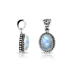 AP-1069-RM Sterling Silver Oval Shape Pendant With Rainbow Moonstone Jewelry Bali Designs Inc 