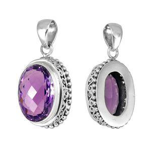 AP-6070-AM Sterling Silver Pendant With Amethyst Q. Jewelry Bali Designs Inc 