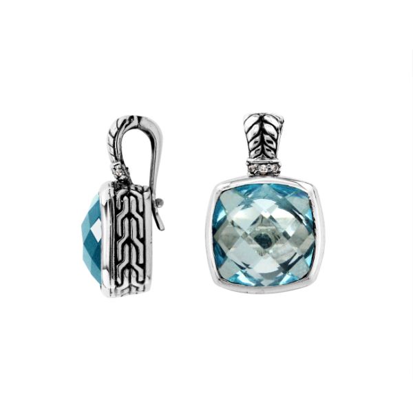 AP-6162-BT Sterling Silver Pendant With Blue Topaz Q. & Enhancer Pendant Bail Jewelry Bali Designs Inc 