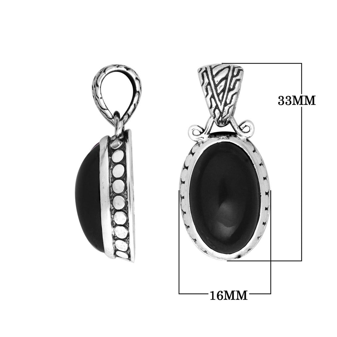 AP-6168-OX Sterling Silver Oval Shape Small Designer Pendant With Black Onyx Jewelry Bali Designs Inc 