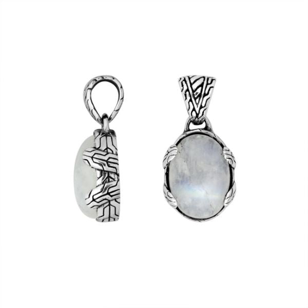 AP-6179-RM Sterling Silver Oval Shape Pendant With Rainbow Moonstone Jewelry Bali Designs Inc 