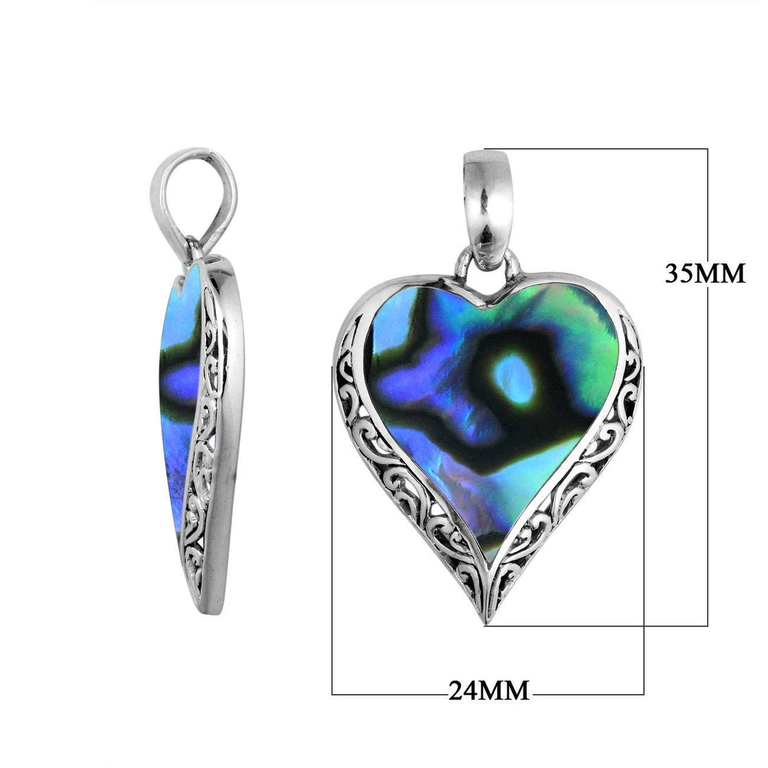 AP-6196-AB Sterling Silver Heart Shape Pendant With Abalone Shell Jewelry Bali Designs Inc 