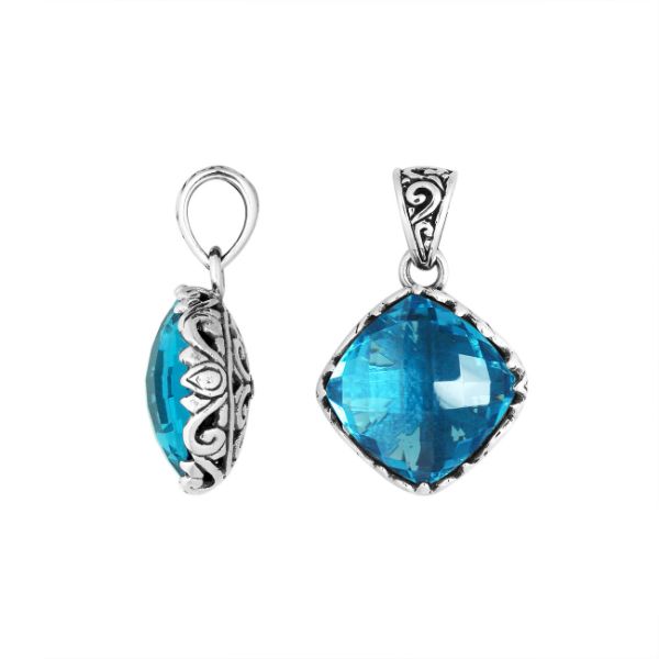 AP-6256-BT Sterling Silver Cushion Shape Pendant With Blue Topaz Jewelry Bali Designs Inc 