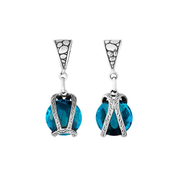 blue topaz teardrop marcasite earrings – Mar Silver Jewelry