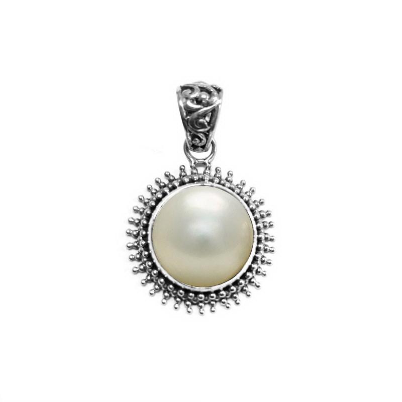13.5mm Cultured Mabe Pearl Bali-Style Necklace in Sterling Silver |  Ross-Simons