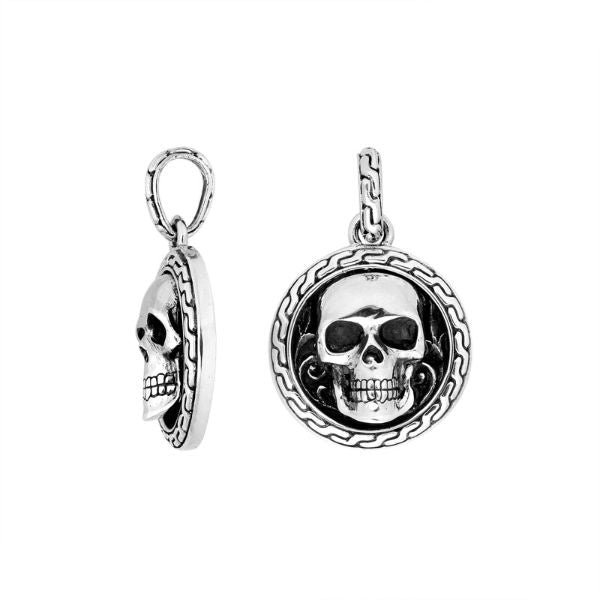 AP-8000-S Sterling Silver Designer Skull Pendant With Plain Silver Jewelry Bali Designs Inc 