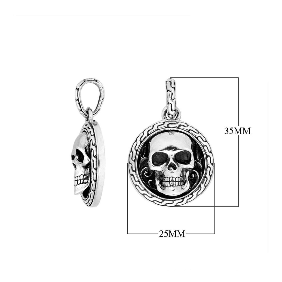 AP-8000-S Sterling Silver Designer Skull Pendant With Plain Silver Jewelry Bali Designs Inc 