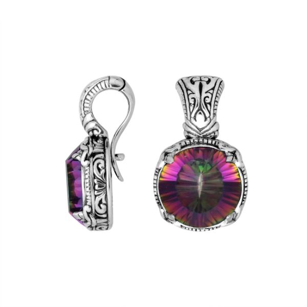 AP-8029-MT Sterling Silver Round Shape Pendant With Mystic Quartz & Enhancer Pendant Bail Jewelry Bali Designs Inc 